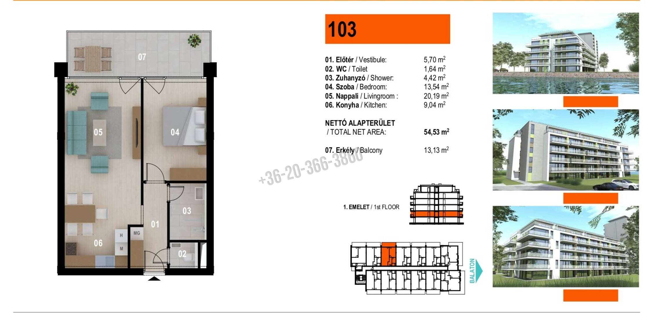 Eladó Társasházi lakás, Siófok, Ezüstpart, 54nm, 88610000 Ft