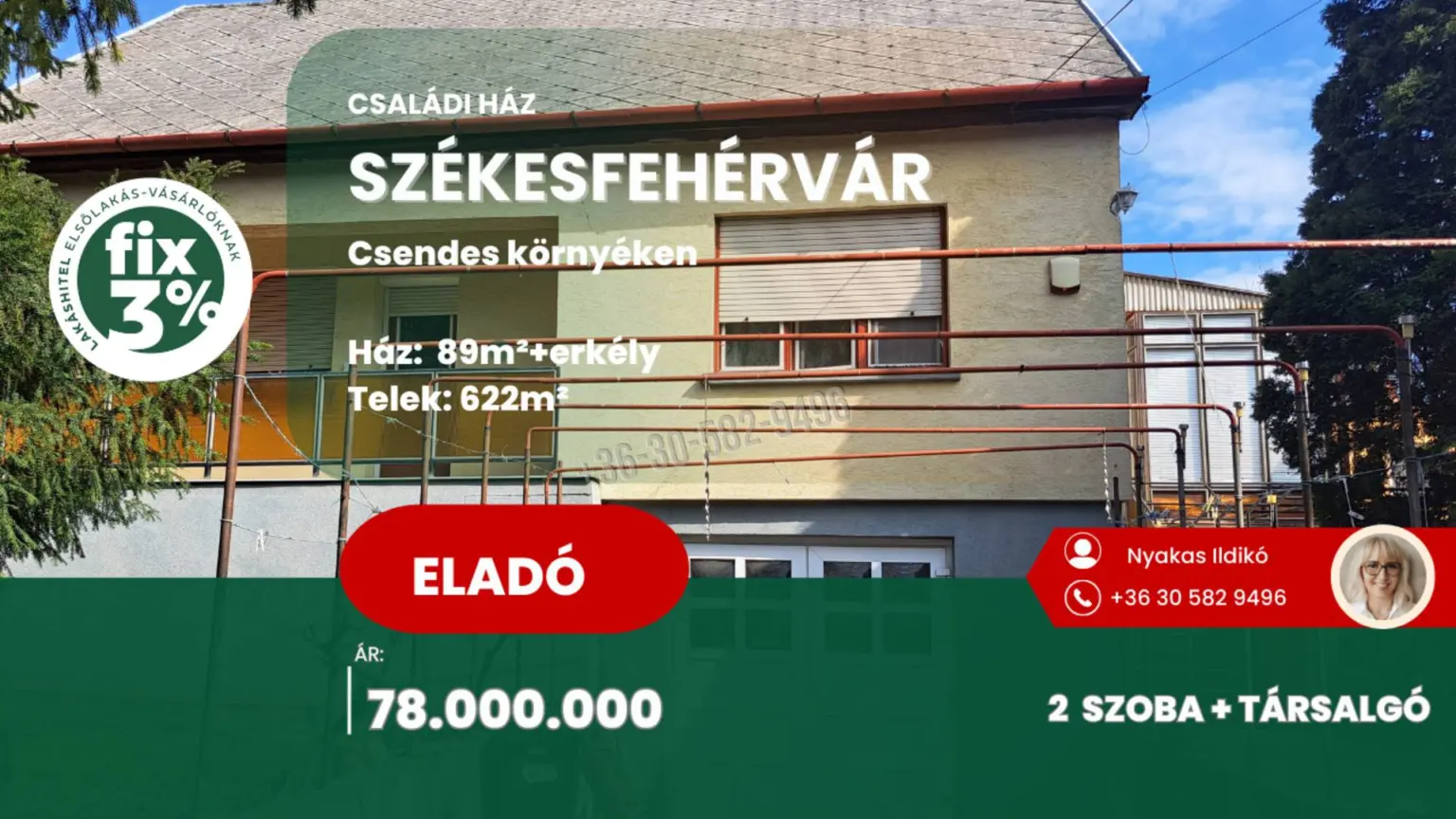 Eladó Családi ház, Székesfehérvár, Felsőváros, 89nm, 78000000 Ft