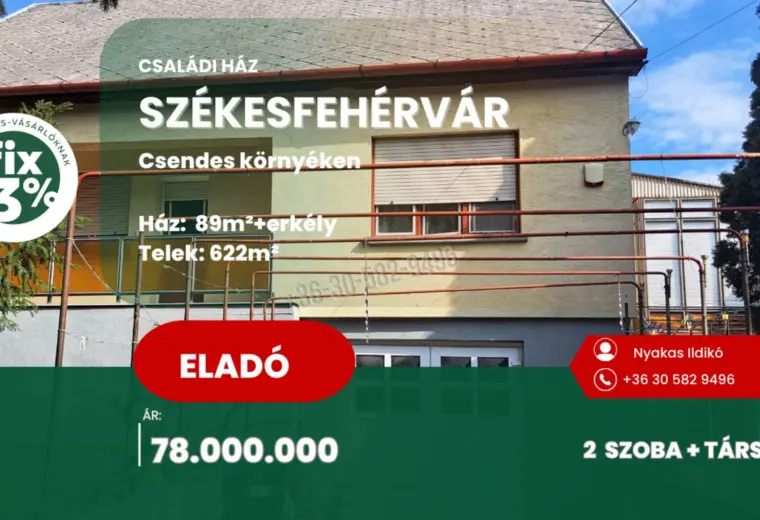 Eladó Családi ház, Székesfehérvár, Felsőváros, 89nm, 78000000 Ft