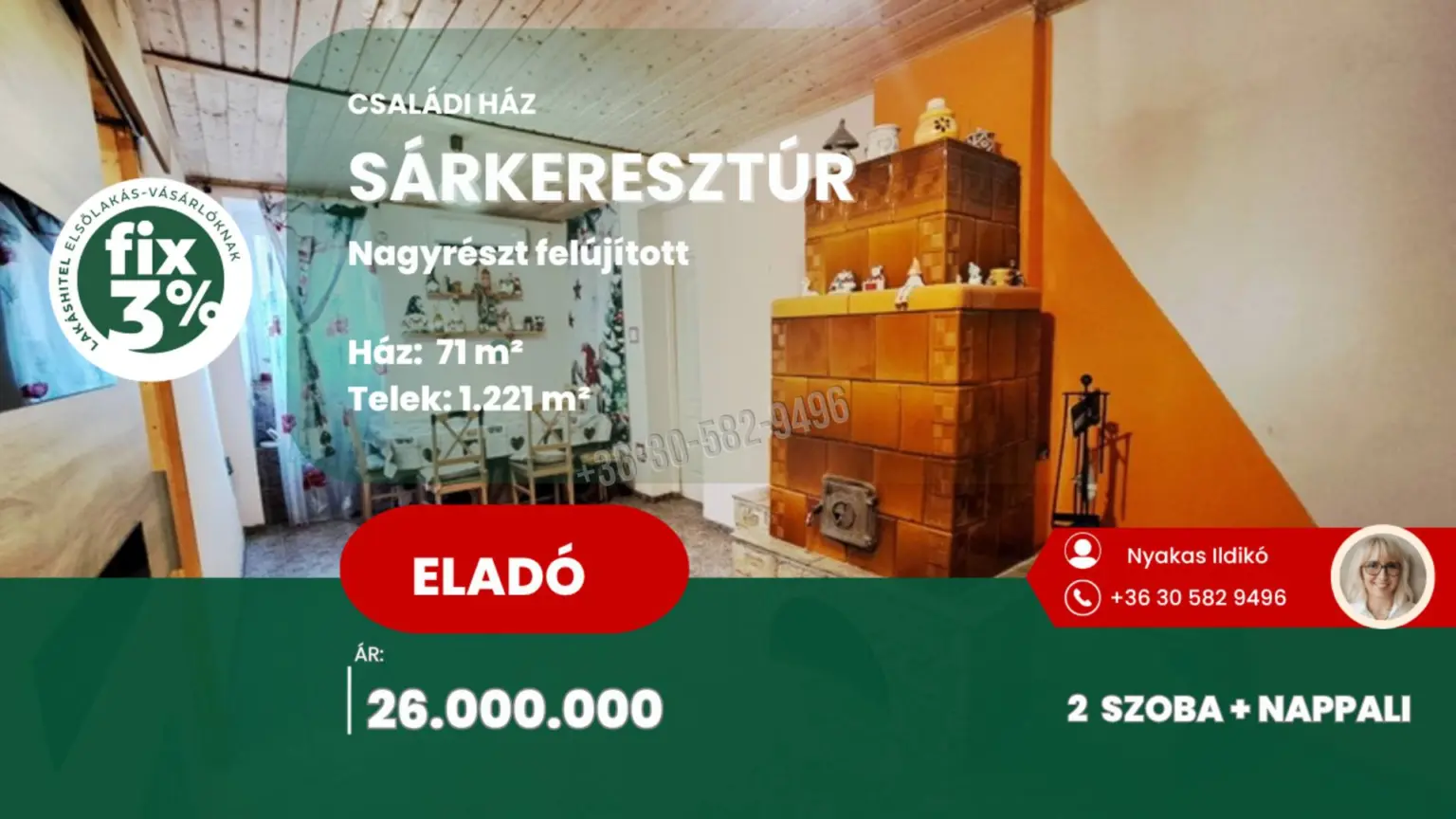 Eladó Családi ház, Sárkeresztúr, 71nm, 26000000 Ft