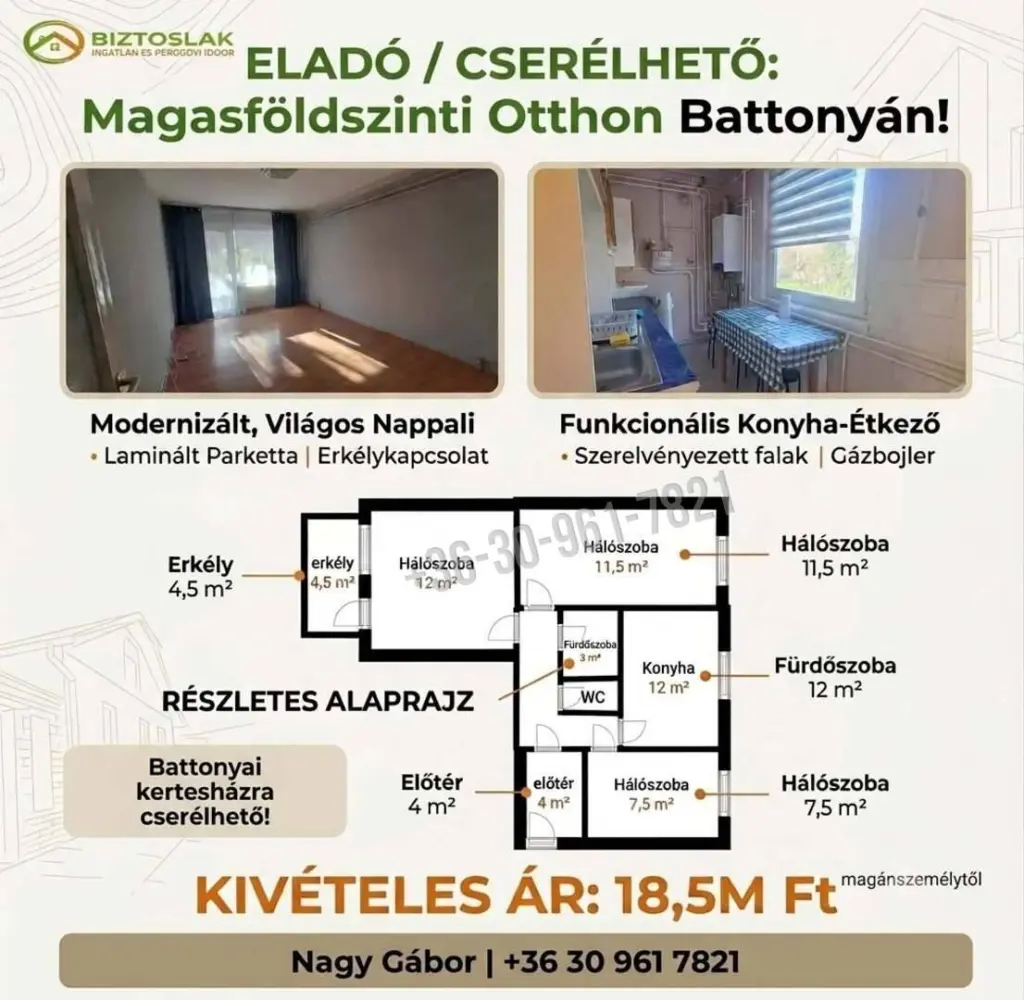 Eladó Panellakás, Battonya, Belváros, 58nm, 18500000 Ft