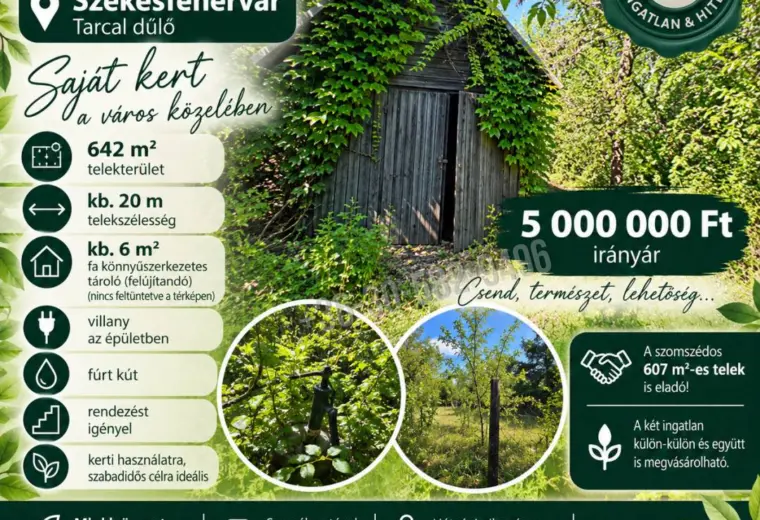 Eladó Építési telek, Székesfehérvár, Nincs megadva, Külterület, 607nm, 5000000 Ft